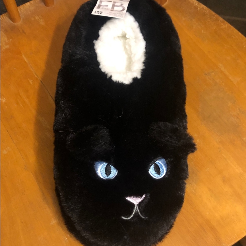 Cozy Black Cat Slippers with Blue Eyes